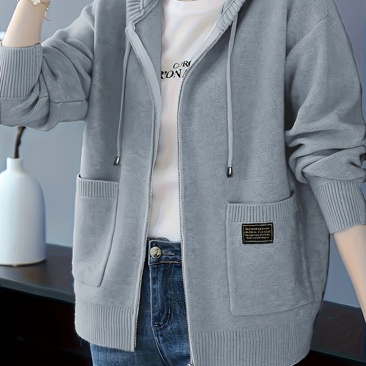 Women's Casual Long Sleeve Knit Hoodie for Fall & Winter
