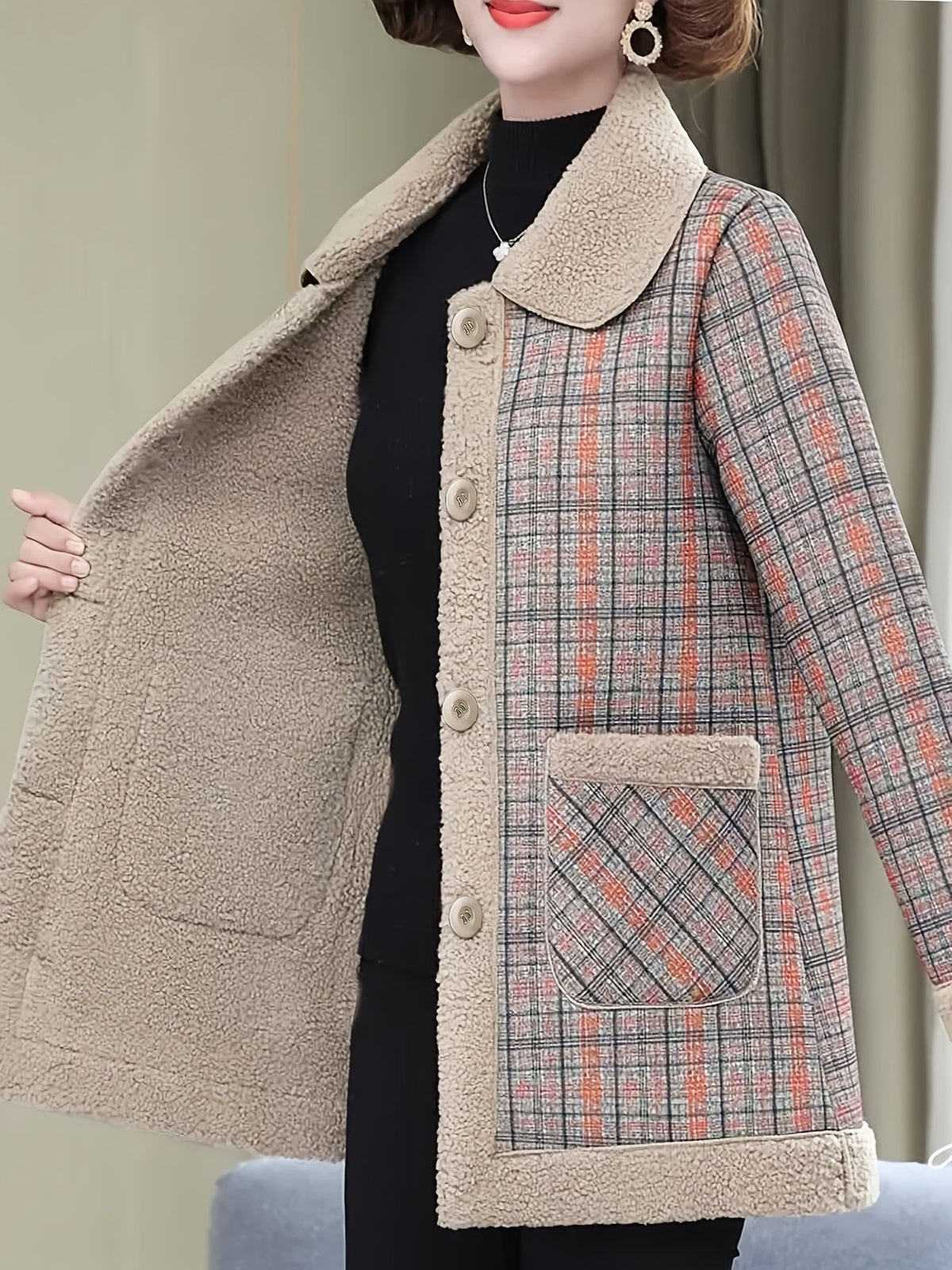 Autumn and Winter Fashion Casual Plaid Patchwork Jacket, Slim Fit Plaid Coat