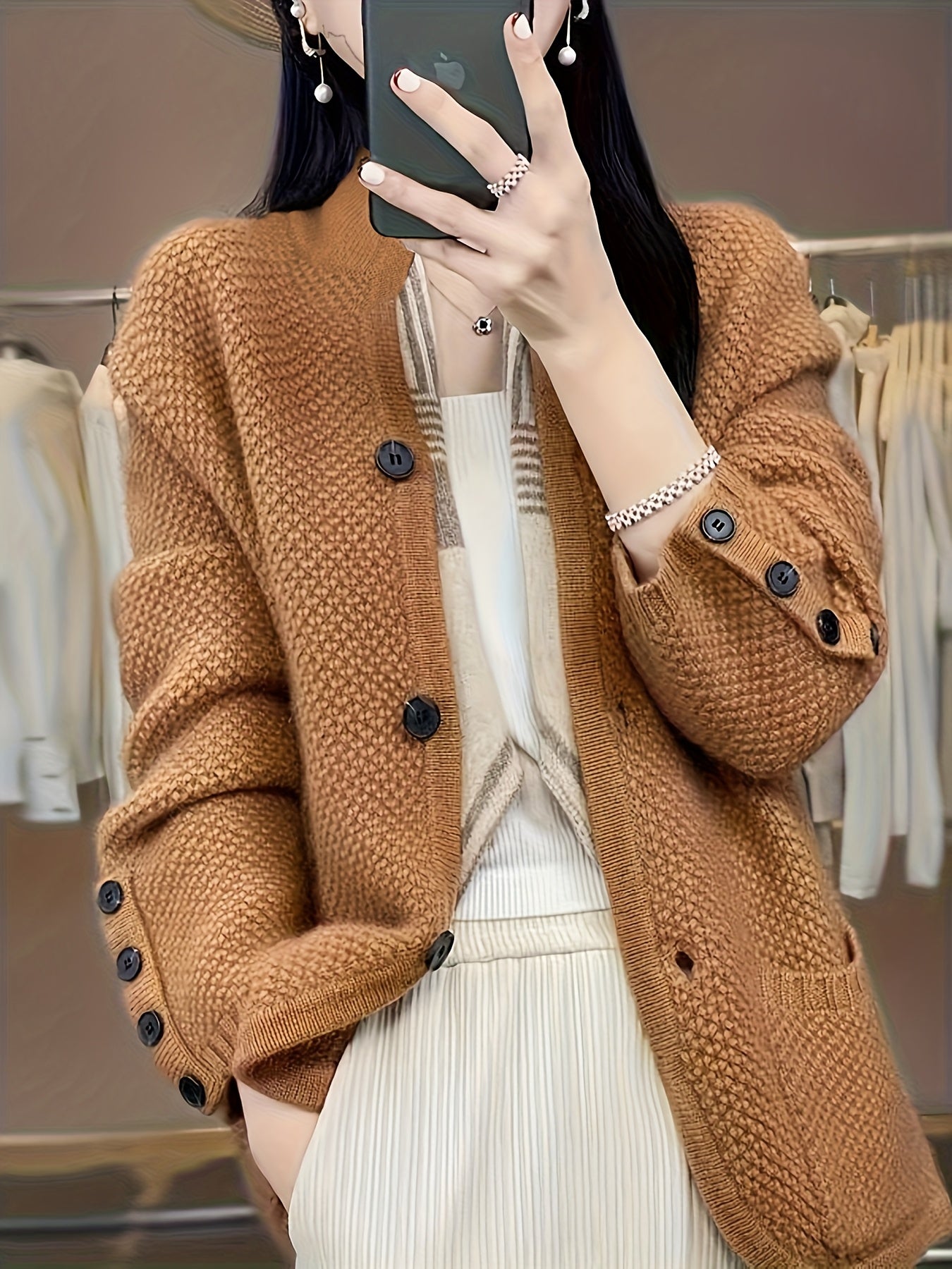 Elegant Women's High Neck Pocket Cardigan Coat