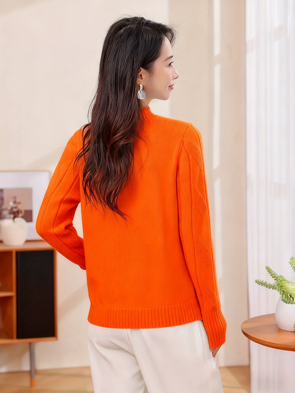 Casual Long Sleeve Solid Color Sweater Top