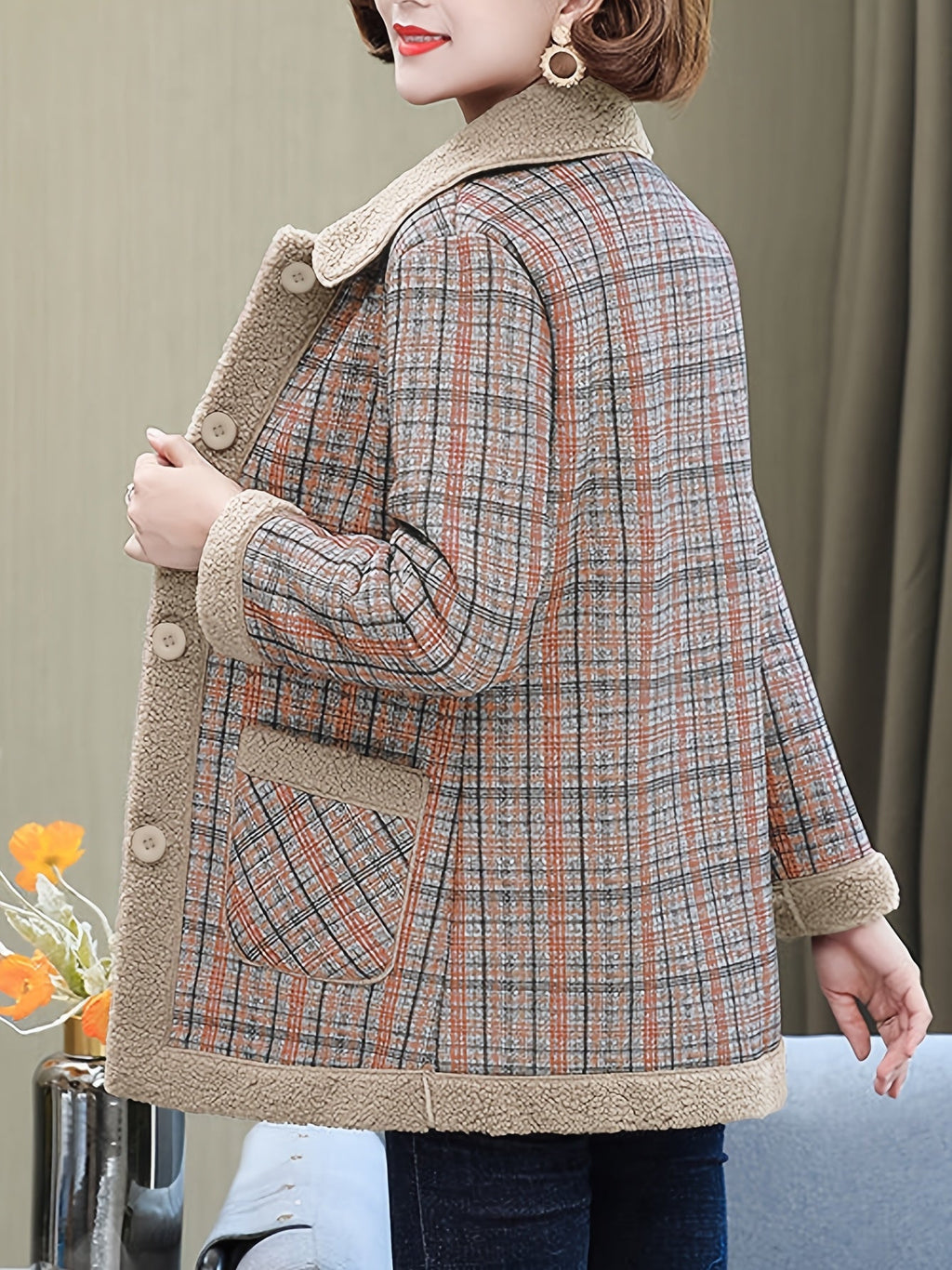 Autumn and Winter Fashion Casual Plaid Patchwork Jacket, Slim Fit Plaid Coat