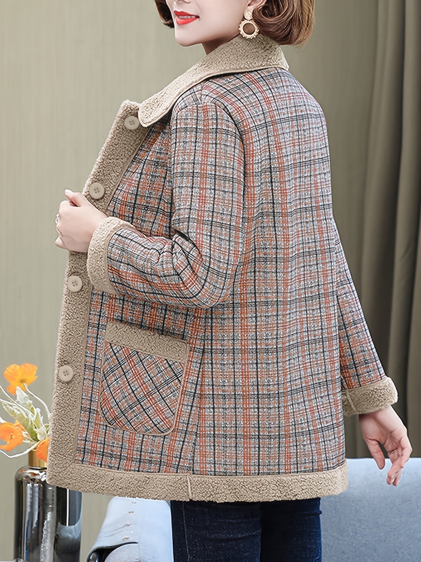 Autumn and Winter Fashion Casual Plaid Patchwork Jacket, Slim Fit Plaid Coat