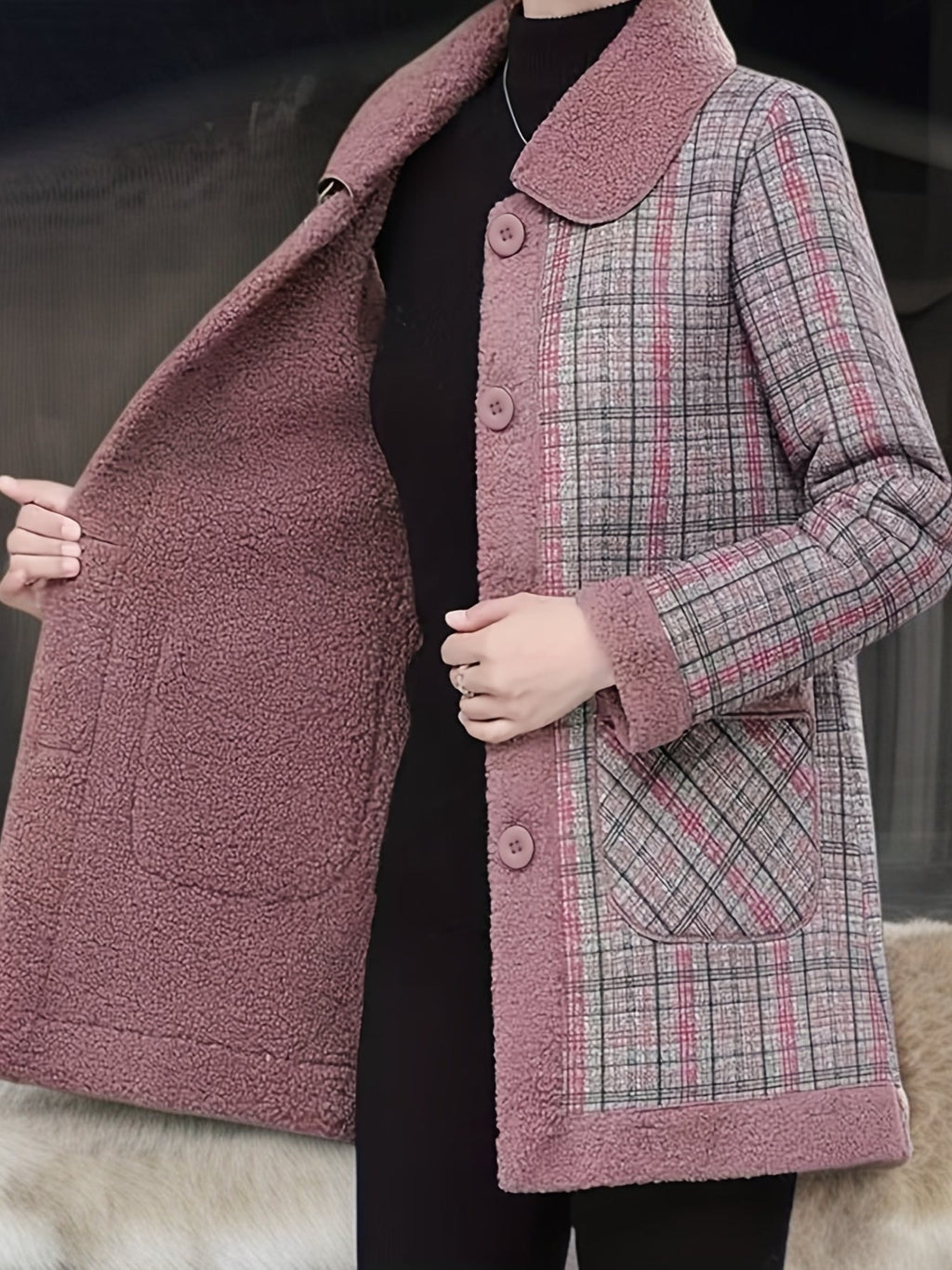 Autumn and Winter Fashion Casual Plaid Patchwork Jacket, Slim Fit Plaid Coat