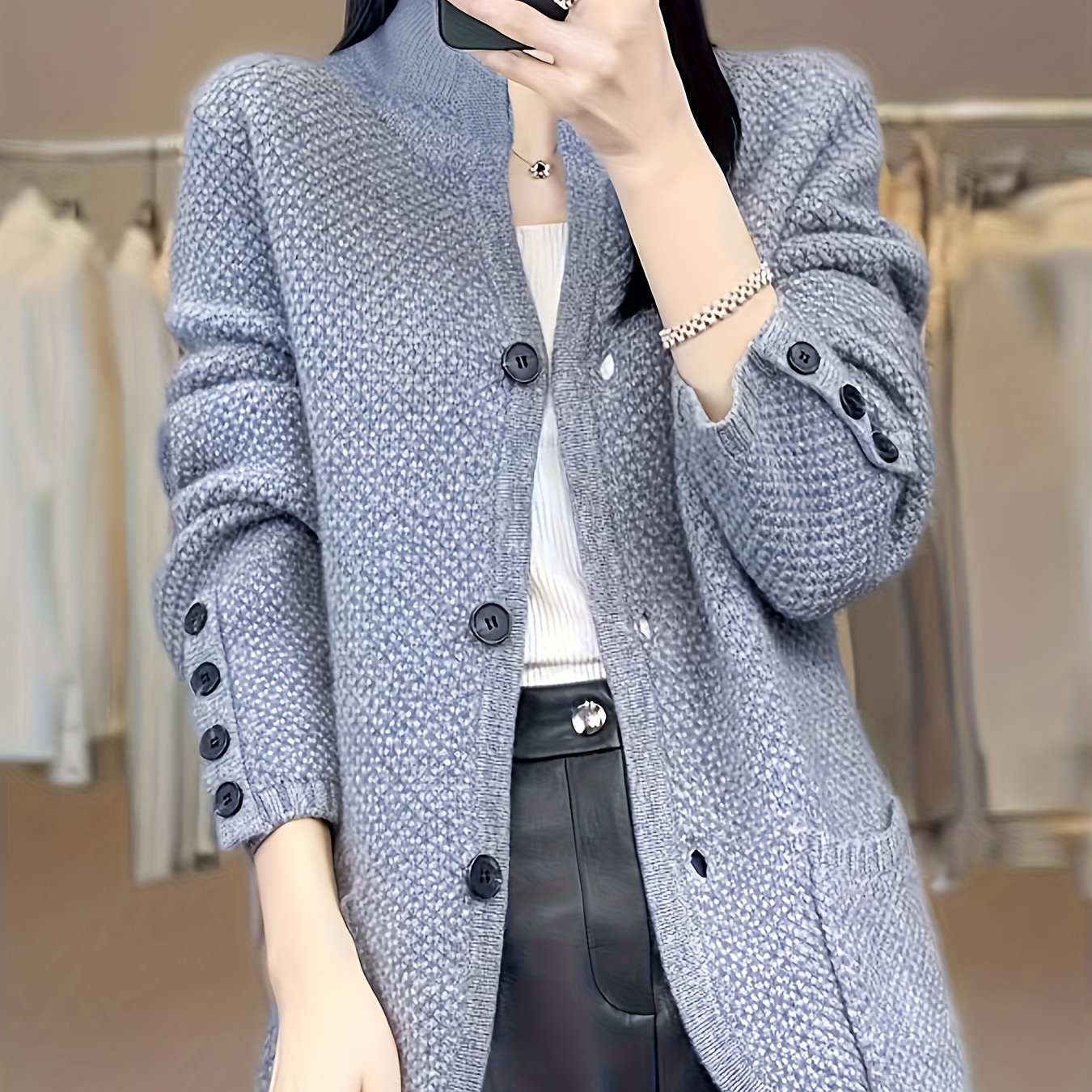 Elegant Women's High Neck Pocket Cardigan Coat