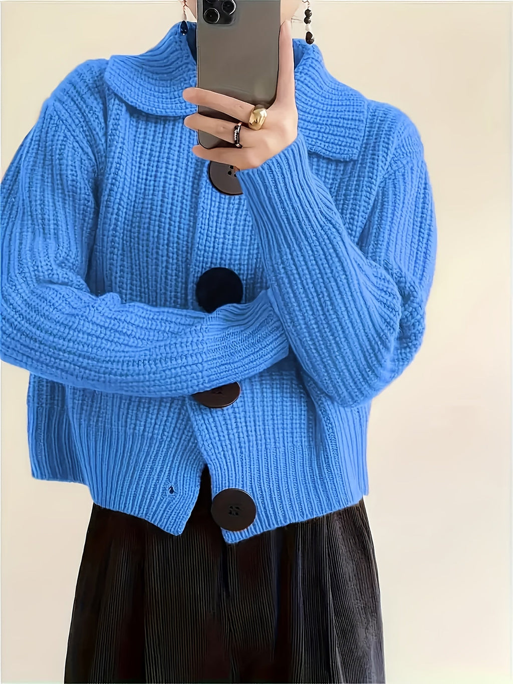 Women's Autumn Reverse Collar Long Sleeve Casual Cardigan Top
