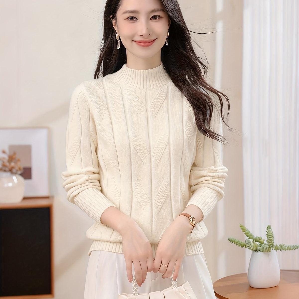 Casual Long Sleeve Solid Color Sweater Top