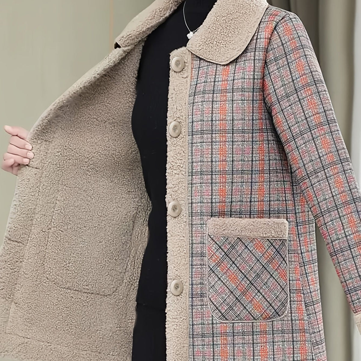 Autumn and Winter Fashion Casual Plaid Patchwork Jacket, Slim Fit Plaid Coat