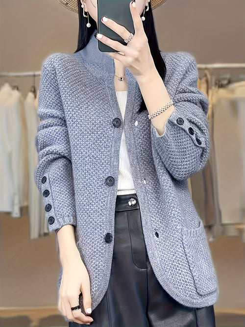 Elegant Women's High Neck Pocket Cardigan Coat