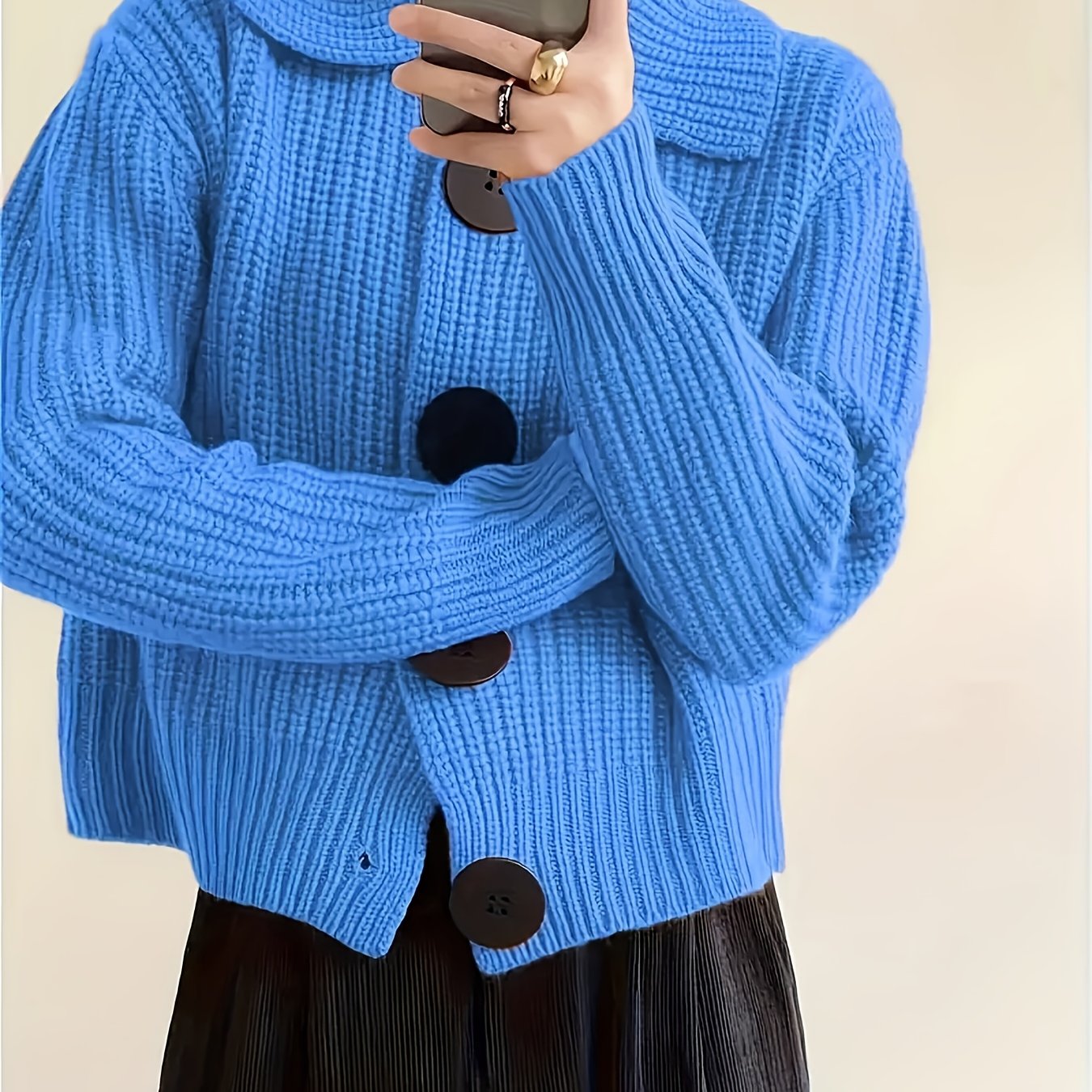 Women's Autumn Reverse Collar Long Sleeve Casual Cardigan Top