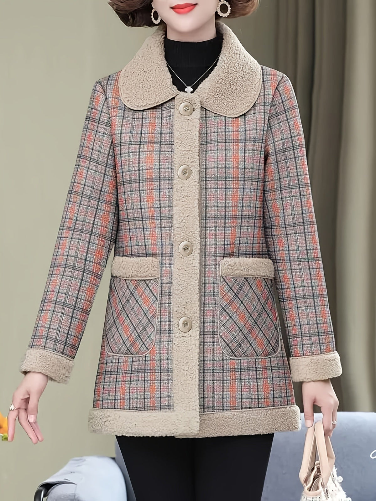 Autumn and Winter Fashion Casual Plaid Patchwork Jacket, Slim Fit Plaid Coat