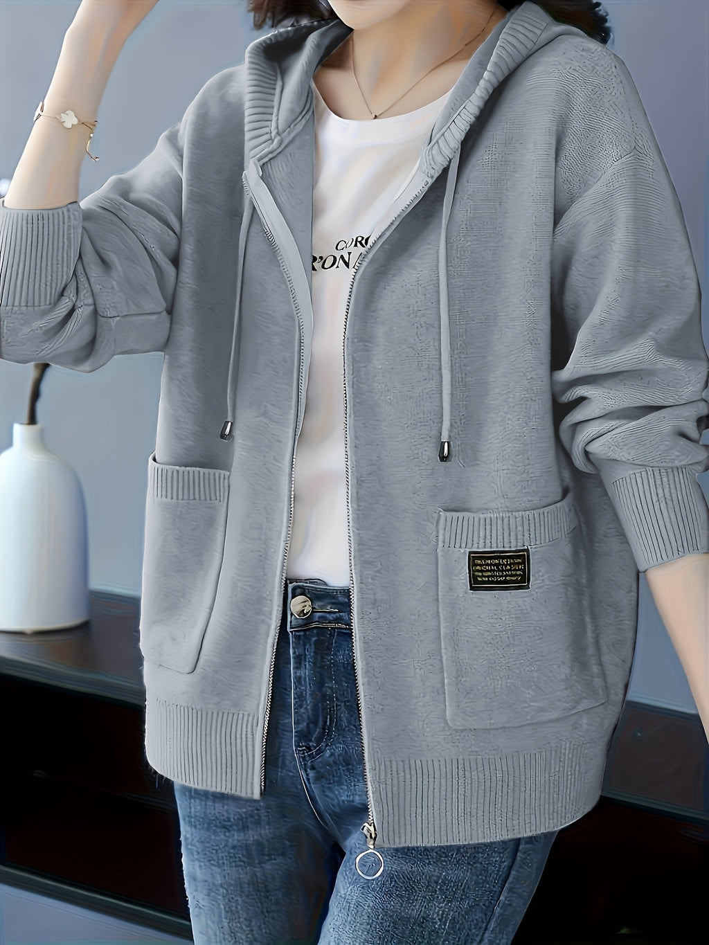 Women's Casual Long Sleeve Knit Hoodie for Fall & Winter