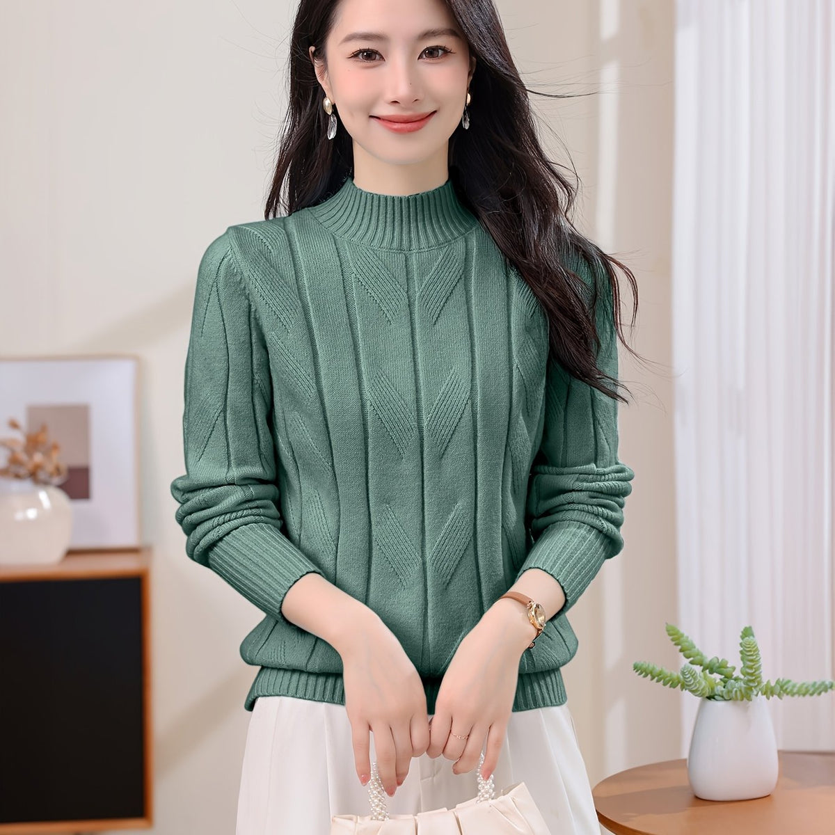 Casual Long Sleeve Solid Color Sweater Top
