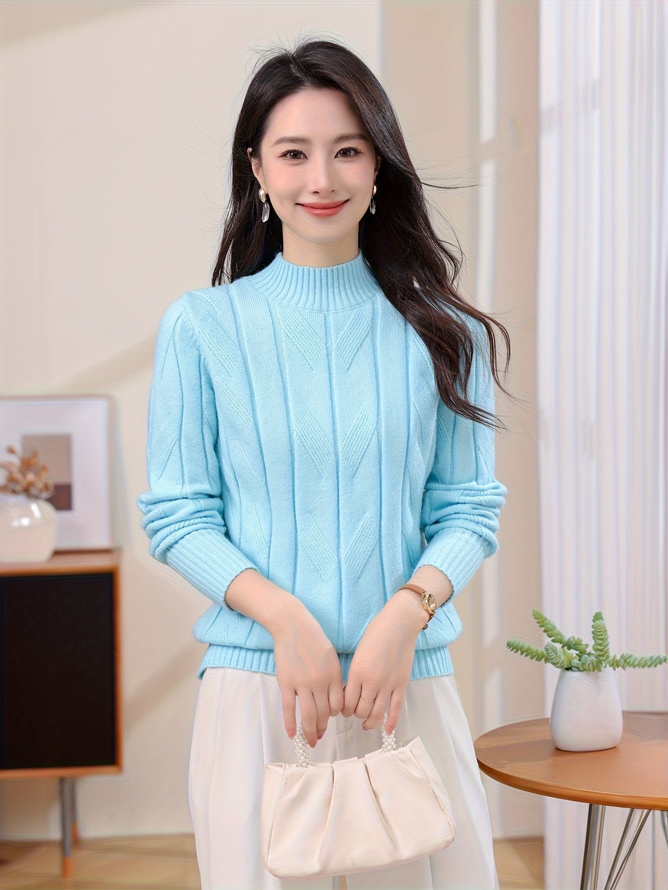 Casual Long Sleeve Solid Color Sweater Top
