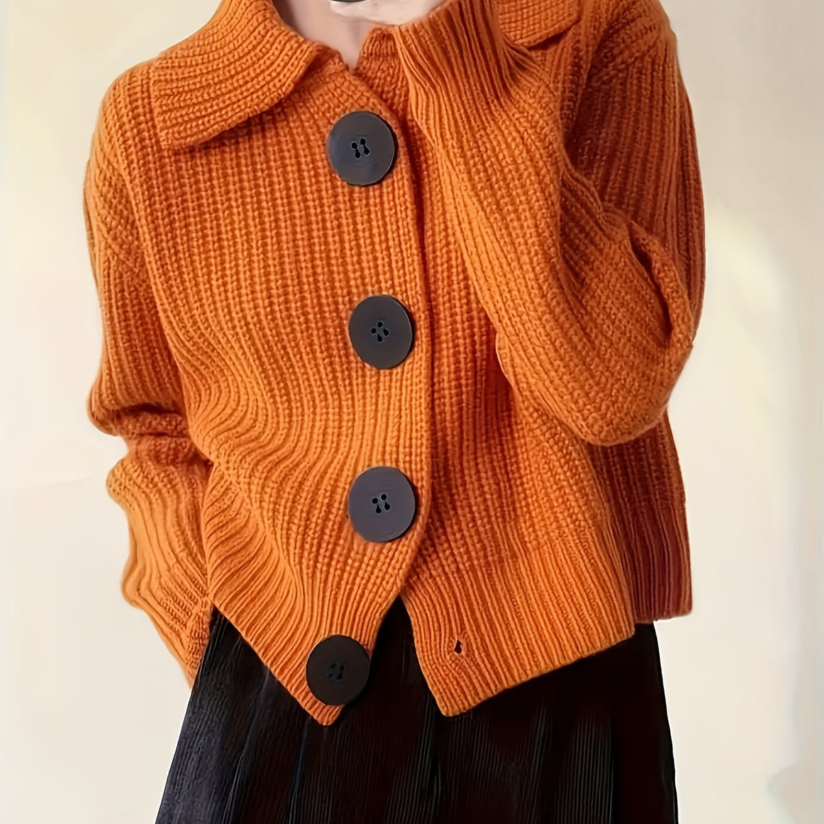 Women's Autumn Reverse Collar Long Sleeve Casual Cardigan Top