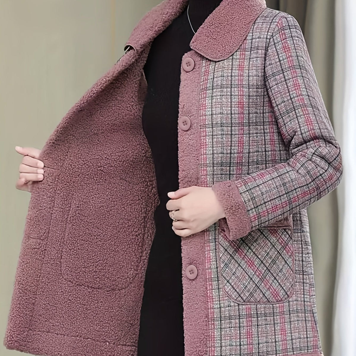 Autumn and Winter Fashion Casual Plaid Patchwork Jacket, Slim Fit Plaid Coat