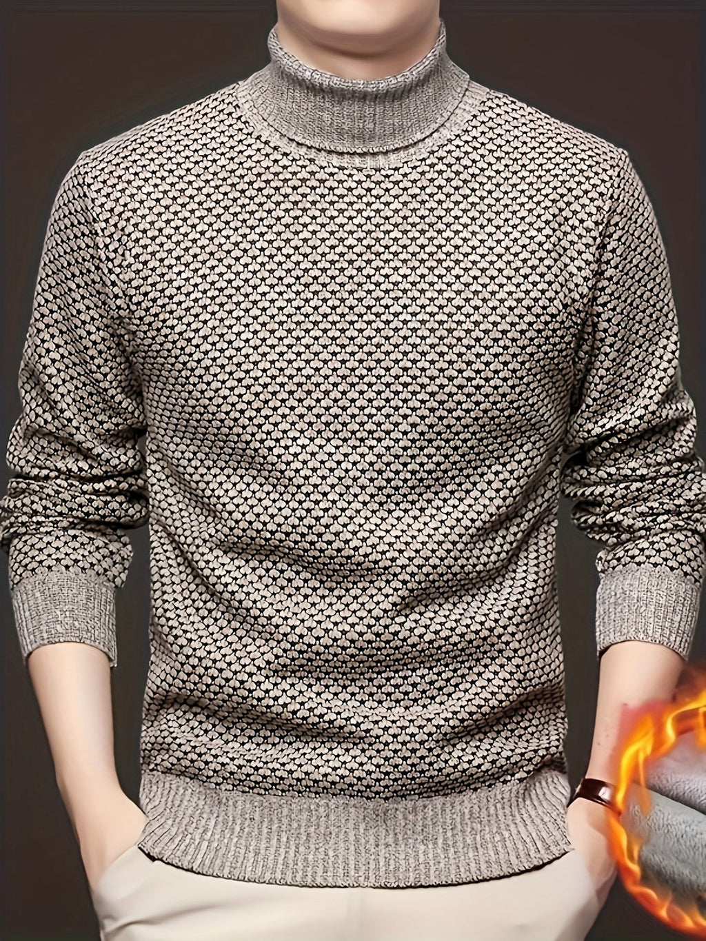 Men's High-Neck Jacquard Knit Sweater