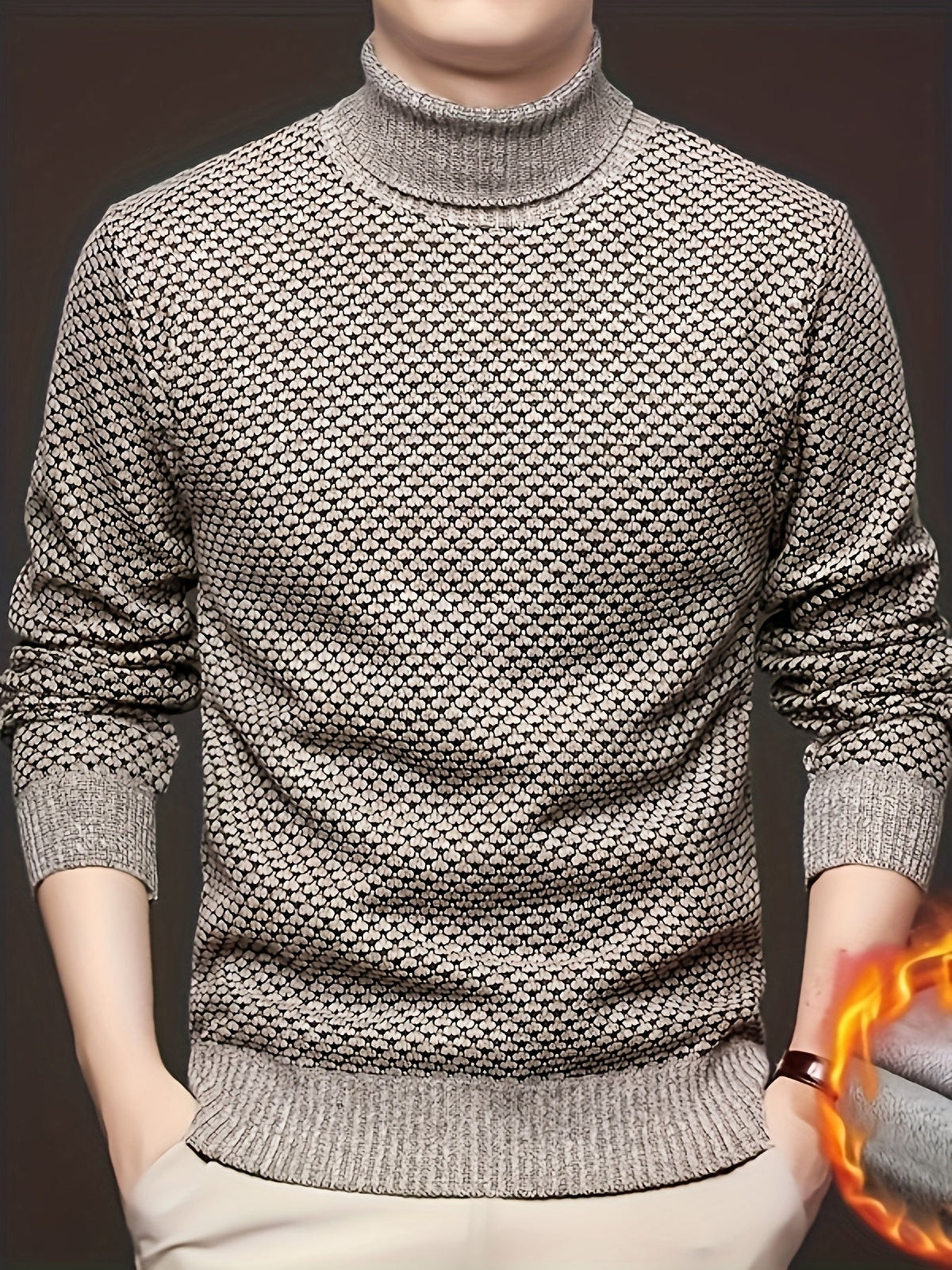 Men's High-Neck Jacquard Knit Sweater