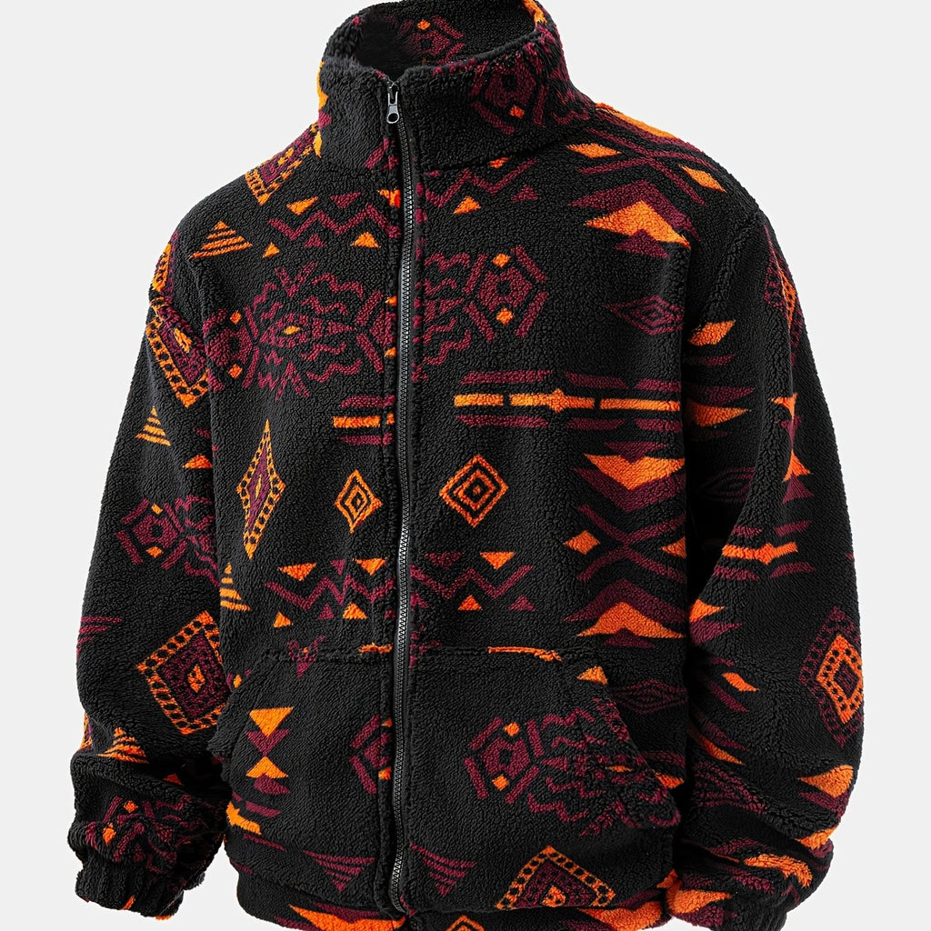 Men's Tribal Print Plush Fleece Jacket
