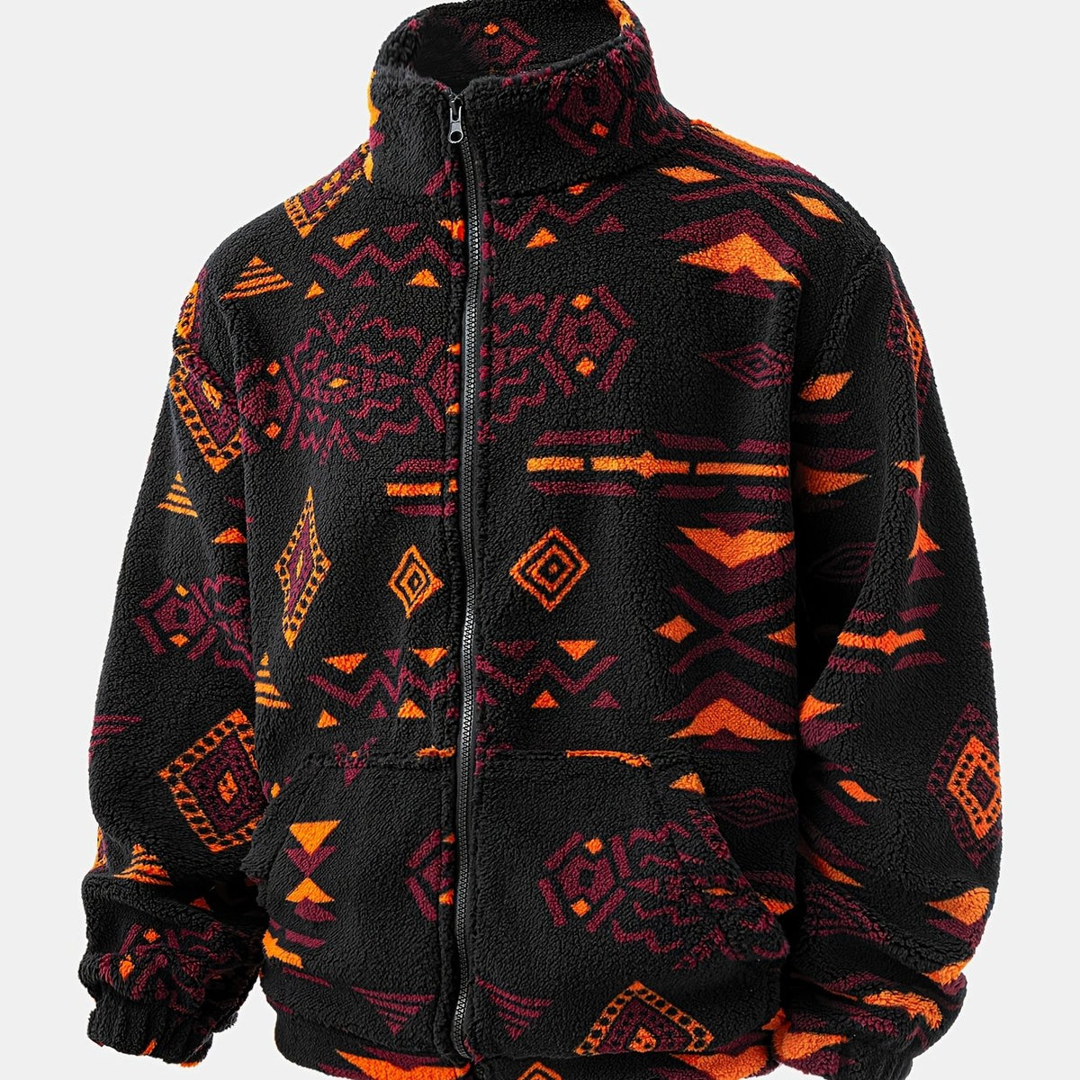 Men's Tribal Print Plush Fleece Jacket